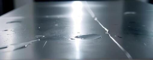 A metal table with water drops on it photo