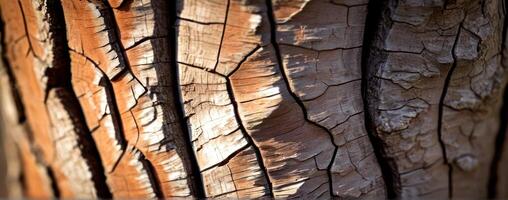 Close up of a tree trunk with cracks in it photo
