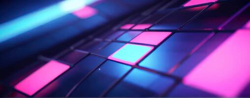 A dark background with colorful lights and squares photo