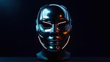 A futuristic mask with glowing lights on it photo