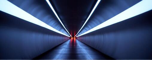 An image of a tunnel with red and blue lights photo