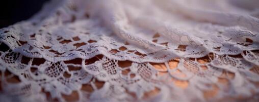 Close up of a white lace fabric photo