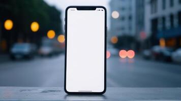 An iphone xr with a white screen sitting on the sidewalk photo