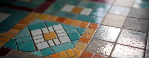 A tiled floor with colorful tiles on it photo