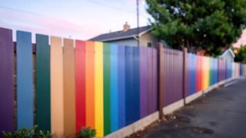 A rainbow colored fence photo