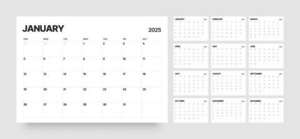 Monthly calendar template for 2025 year. Diary planner for 2025 year. Week Starts on Sunday. vector