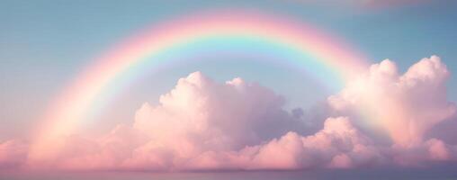 A rainbow is seen over the clouds in the sky photo