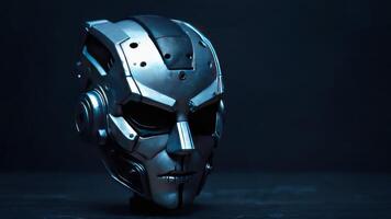 An image of a silver robot helmet with lights on it photo