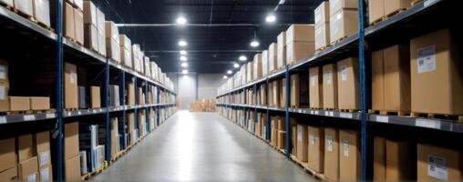 A warehouse filled with boxes and boxes photo