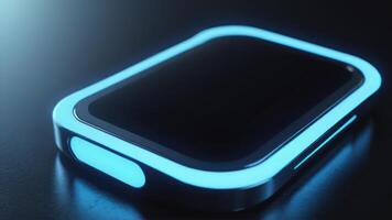 A blue and white phone with blue lights on it photo