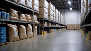 A warehouse filled with bags and boxes photo