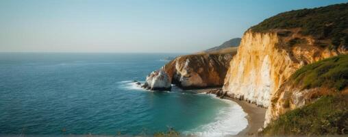 A cliff overlooking the ocean and ocean photo