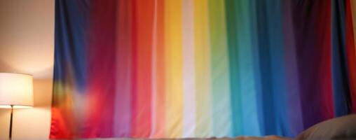 A rainbow striped wall hanging photo