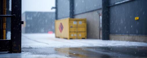 A yellow container in the snow photo