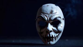 A white mask with smoke coming out of it photo