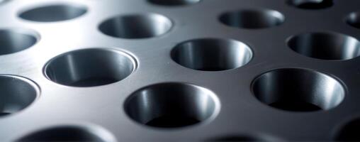 A close up image of metal grate with holes photo
