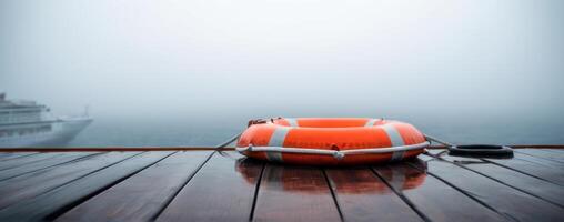Life preserver on the deck of a cruise ship photo