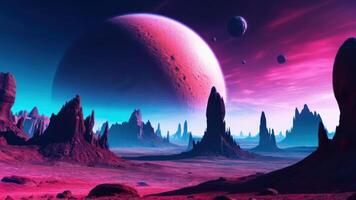 An alien landscape with planets and rocks photo