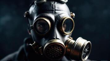 A man in gas mask with the words'gas mask' on it photo