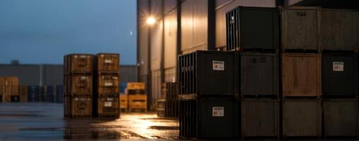 Crates in a warehouse at night photo
