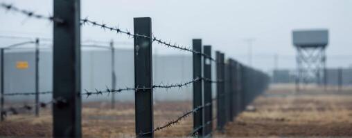 A fence with barbed wire in the background photo