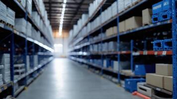 A warehouse filled with boxes and pallets photo