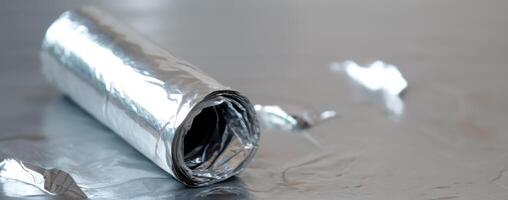 A roll of aluminum foil sitting on the floor photo