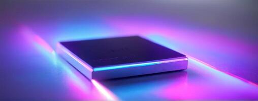 A small box with purple and blue lights on it photo
