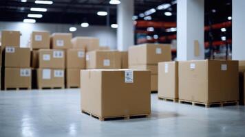 A warehouse full of boxes and pallets photo