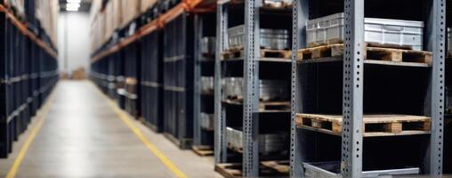 A warehouse full of pallets and crates photo