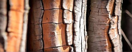 Close up of a tree trunk with burnt bark photo