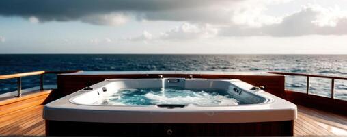 A jacuzzi on the deck of an ocean view yacht photo