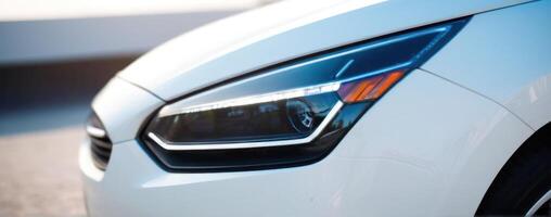 The headlight of a white car photo