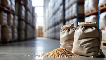 Two sacks of grain in a warehouse photo