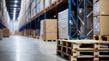 A warehouse with pallets in the middle photo