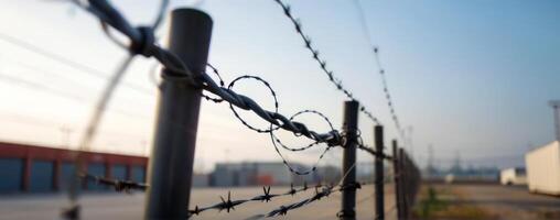 A fence with barbed wire in the background photo