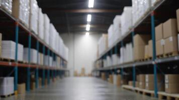 A warehouse filled with boxes and pallets photo