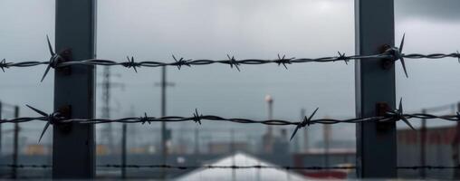 Barbed wire on a fence photo