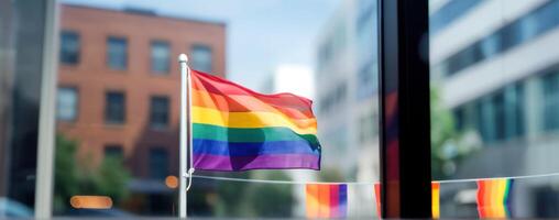 Lgbt pride flag in front of a window photo