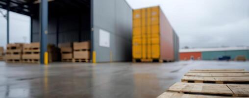 A warehouse with pallets in front of it photo