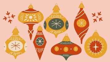 Retro vintage Christmas balls isolated. A set of toys for a Christmas tree of different shapes in modern style. vector