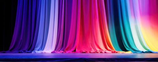 A stage with colorful curtains in front of it photo