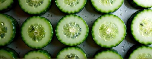 Sliced cucumbers on a baking sheet photo