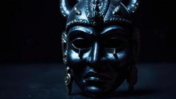 A black mask with horns on it photo