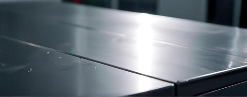 Close up of a stainless steel table photo