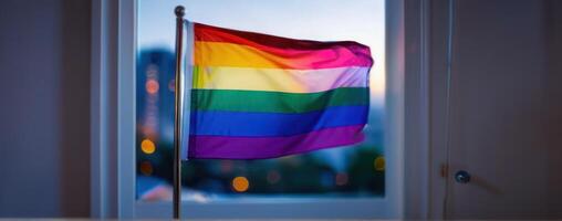 Lgbt pride flag in front of a door photo