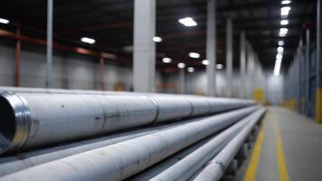 Pipes stacked in a warehouse photo