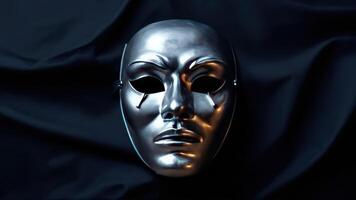 An image of a silver mask with tears on it photo