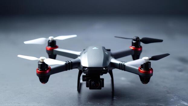 A small black and white drone with propellers photo