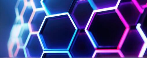 A colorful hexagonal background with neon lights photo
